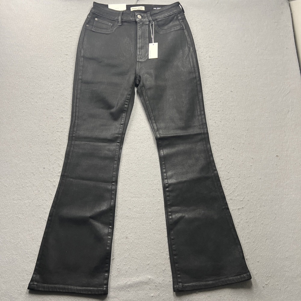 Warp‎ + Weft Women 8/29 Coated Bootcut Jeans Black Stretch NWT